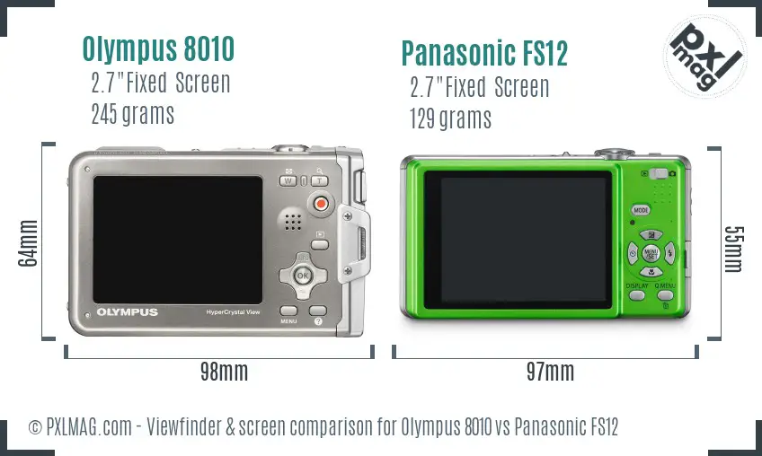 Olympus 8010 vs Panasonic FS12 Screen and Viewfinder comparison