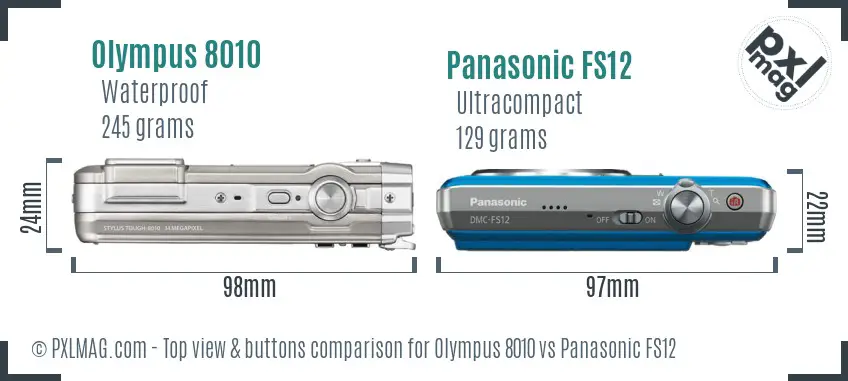Olympus 8010 vs Panasonic FS12 top view buttons comparison