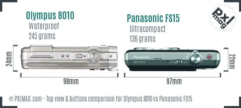 Olympus 8010 vs Panasonic FS15 top view buttons comparison