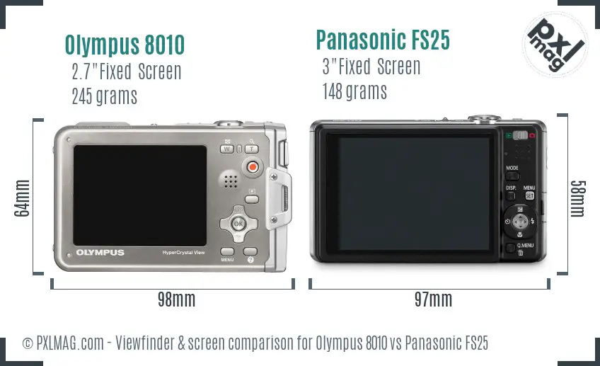 Olympus 8010 vs Panasonic FS25 Screen and Viewfinder comparison