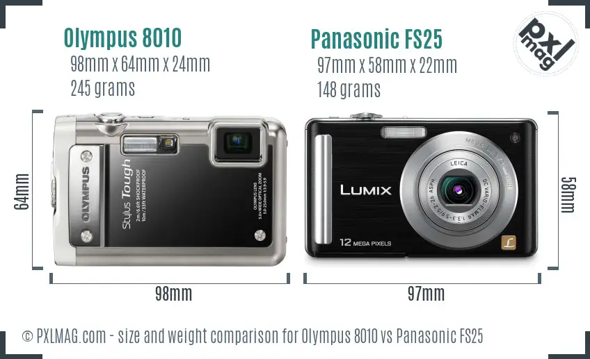 Olympus 8010 vs Panasonic FS25 size comparison