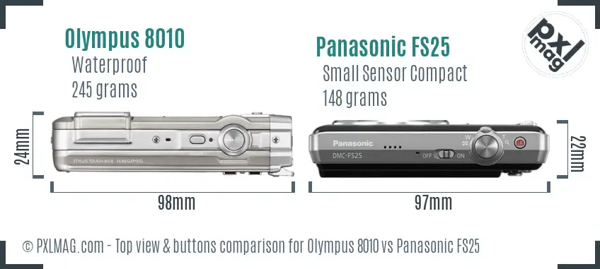 Olympus 8010 vs Panasonic FS25 top view buttons comparison