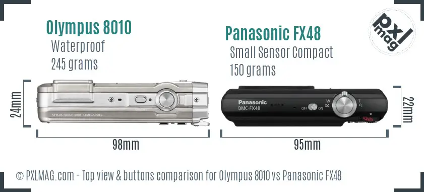 Olympus 8010 vs Panasonic FX48 top view buttons comparison Olympus 8010 vs Panasonic FX48 top view buttons comparison