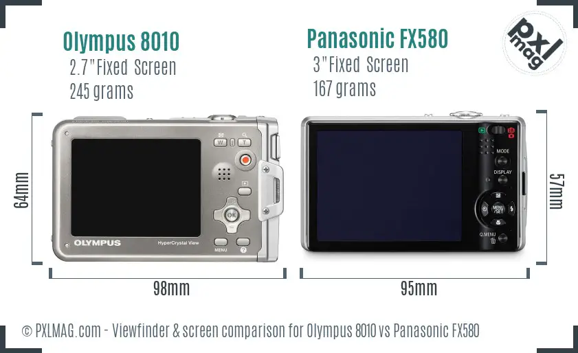 Olympus 8010 vs Panasonic FX580 Screen and Viewfinder comparison Olympus 8010 vs Panasonic FX580 Screen and Viewfinder comparison
