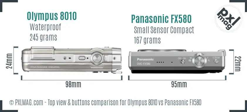 Olympus 8010 vs Panasonic FX580 top view buttons comparison Olympus 8010 vs Panasonic FX580 top view buttons comparison