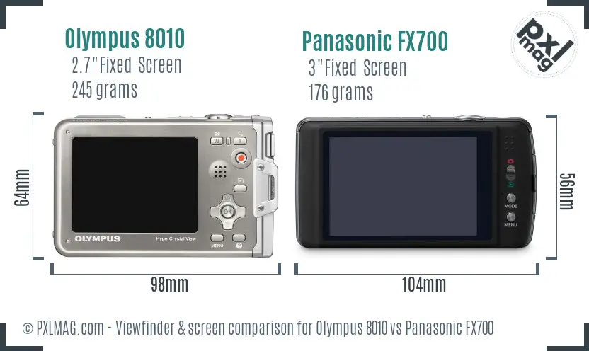 Olympus 8010 vs Panasonic FX700 Screen and Viewfinder comparison