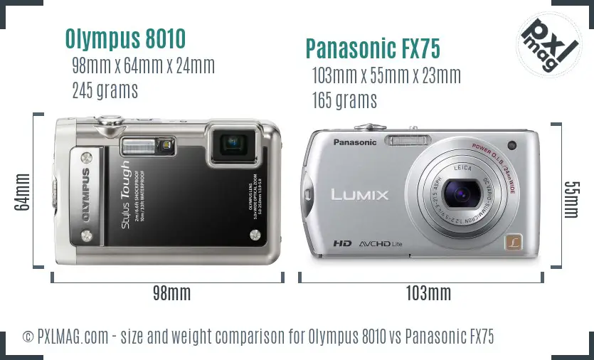 Olympus 8010 vs Panasonic FX75 size comparison