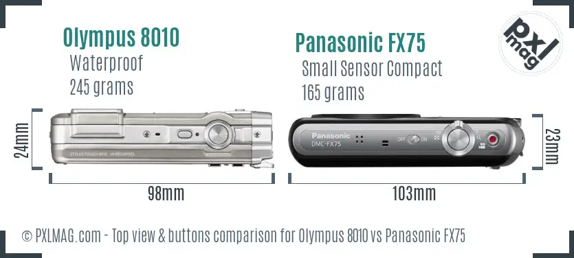 Olympus 8010 vs Panasonic FX75 top view buttons comparison