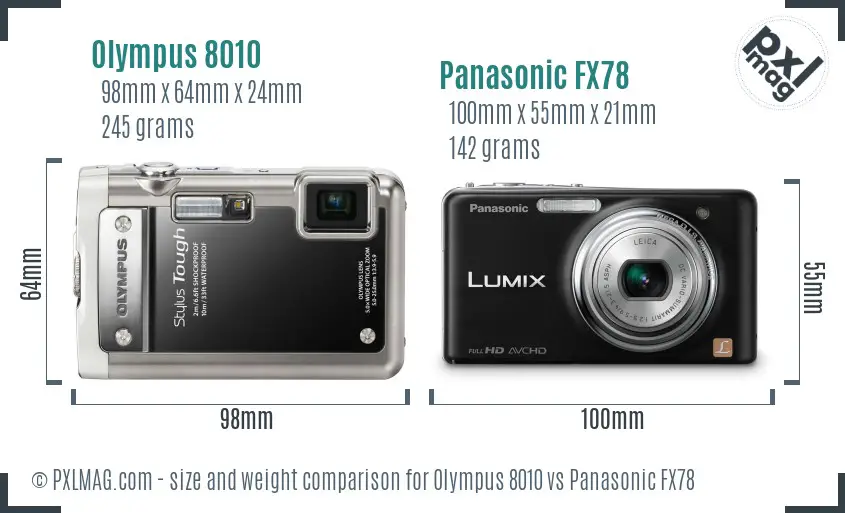 Olympus 8010 vs Panasonic FX78 size comparison Olympus 8010 vs Panasonic FX78 size comparison