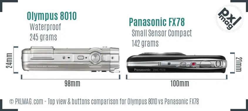 Olympus 8010 vs Panasonic FX78 top view buttons comparison