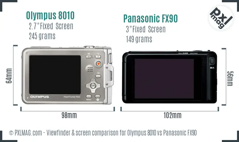 Olympus 8010 vs Panasonic FX90 Screen and Viewfinder comparison