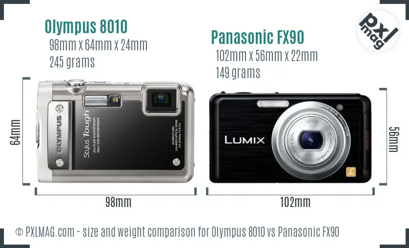 Olympus 8010 vs Panasonic FX90 size comparison