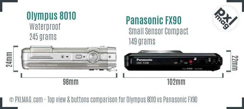 Olympus 8010 vs Panasonic FX90 top view buttons comparison