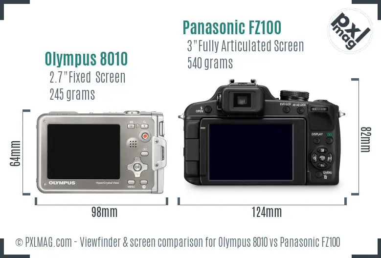 Olympus 8010 vs Panasonic FZ100 Screen and Viewfinder comparison