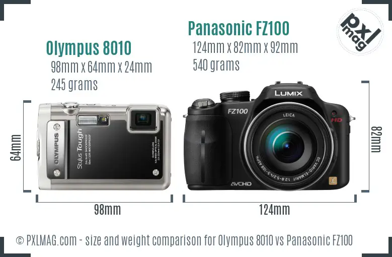 Olympus 8010 vs Panasonic FZ100 size comparison