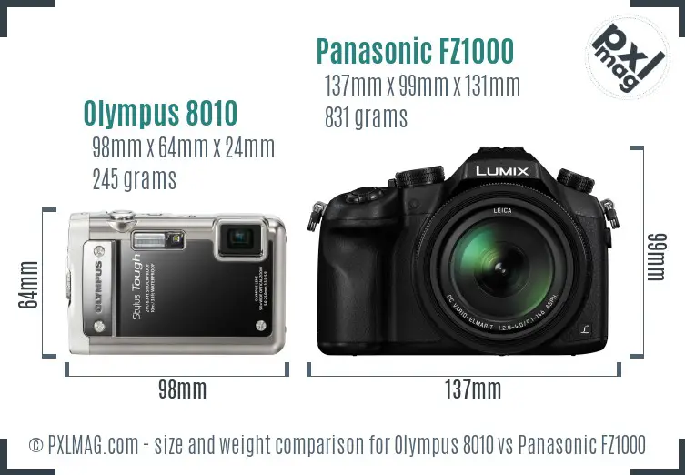 Olympus 8010 vs Panasonic FZ1000 size comparison Olympus 8010 vs Panasonic FZ1000 size comparison