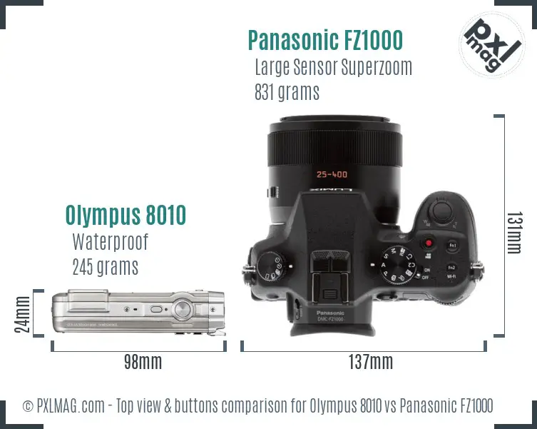 Olympus 8010 vs Panasonic FZ1000 top view buttons comparison Olympus 8010 vs Panasonic FZ1000 top view buttons comparison