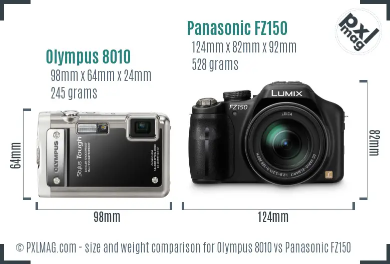 Olympus 8010 vs Panasonic FZ150 size comparison