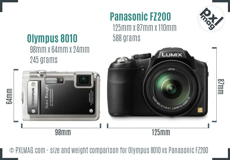 Olympus 8010 vs Panasonic FZ200 size comparison Olympus 8010 vs Panasonic FZ200 size comparison