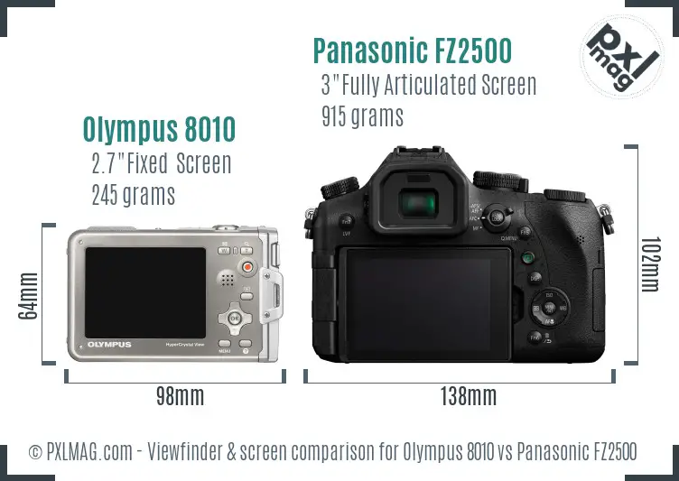 Olympus 8010 vs Panasonic FZ2500 Screen and Viewfinder comparison