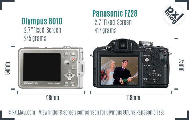 Olympus 8010 vs Panasonic FZ28 Screen and Viewfinder comparison