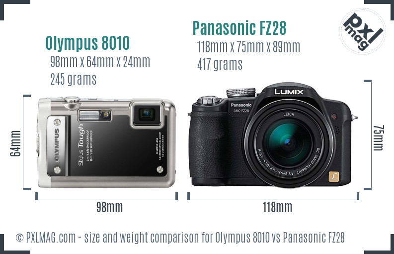 Olympus 8010 vs Panasonic FZ28 size comparison