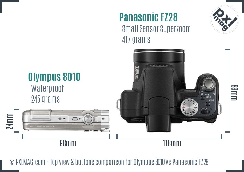 Olympus 8010 vs Panasonic FZ28 top view buttons comparison
