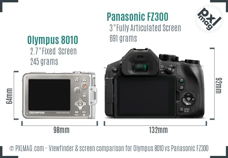 Olympus 8010 vs Panasonic FZ300 Screen and Viewfinder comparison