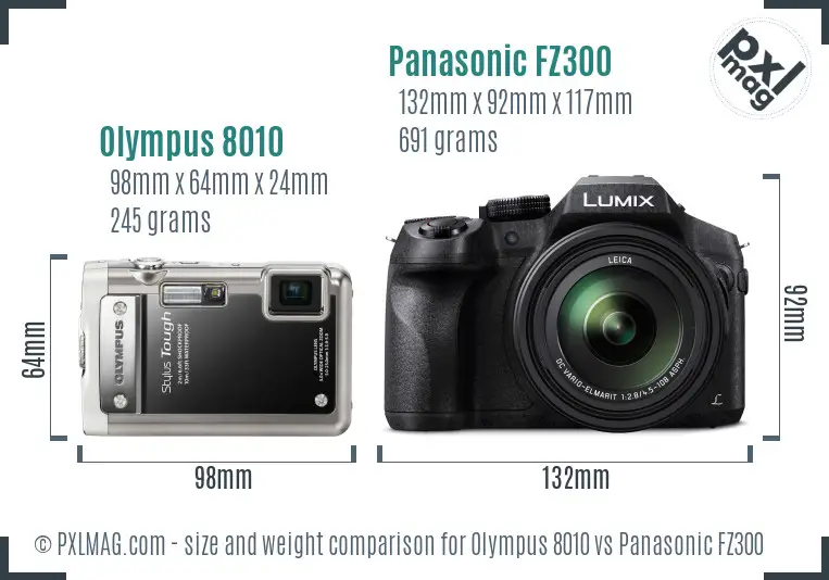 Olympus 8010 vs Panasonic FZ300 size comparison