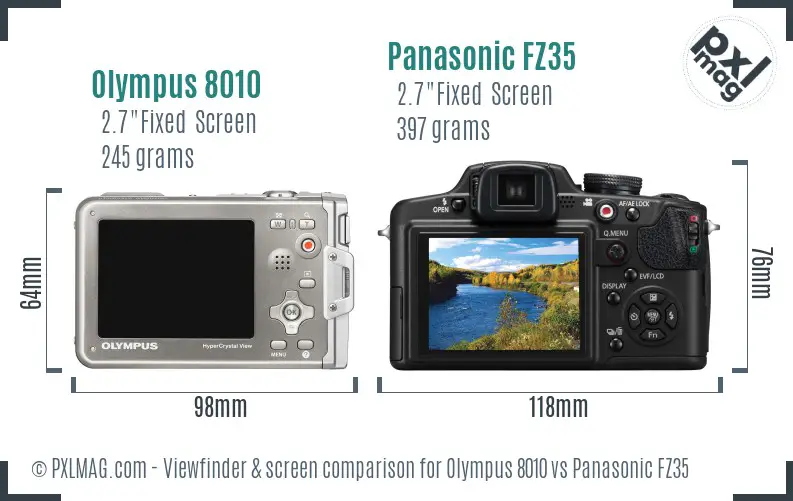 Olympus 8010 vs Panasonic FZ35 Screen and Viewfinder comparison
