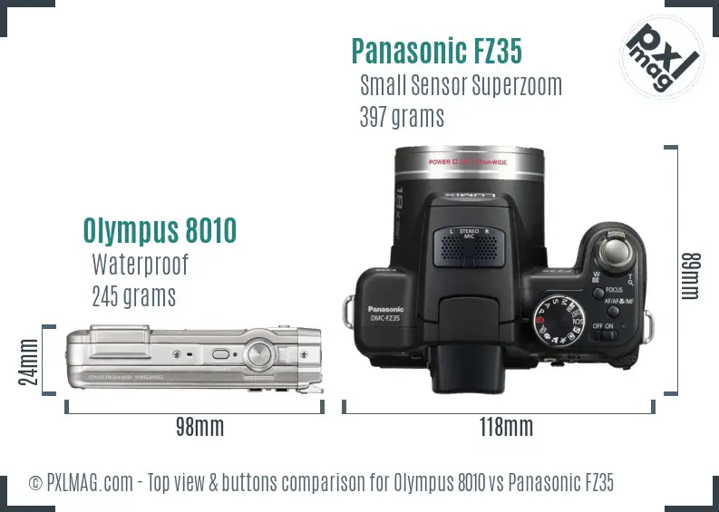Olympus 8010 vs Panasonic FZ35 top view buttons comparison