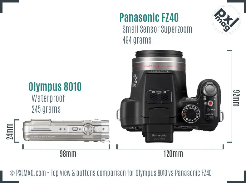 Olympus 8010 vs Panasonic FZ40 top view buttons comparison Olympus 8010 vs Panasonic FZ40 top view buttons comparison