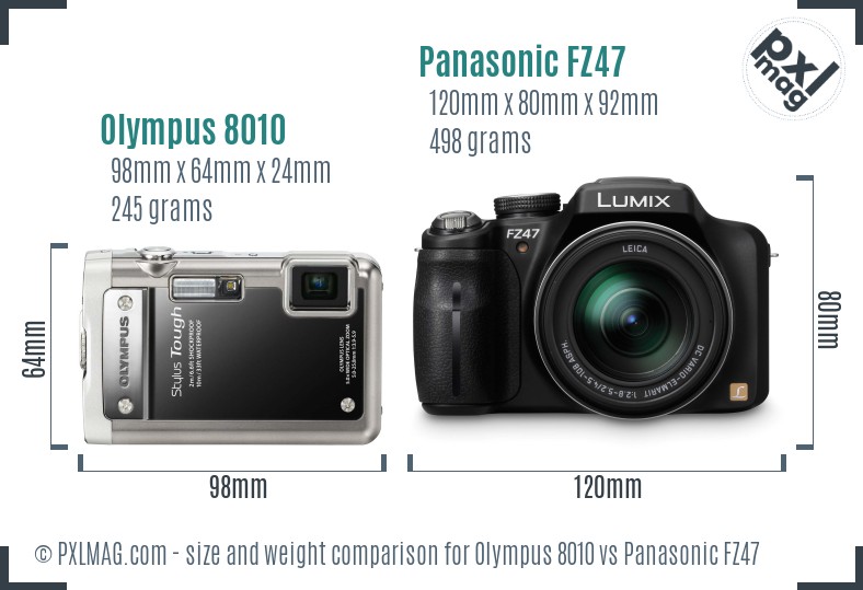 Olympus 8010 vs Panasonic FZ47 size comparison