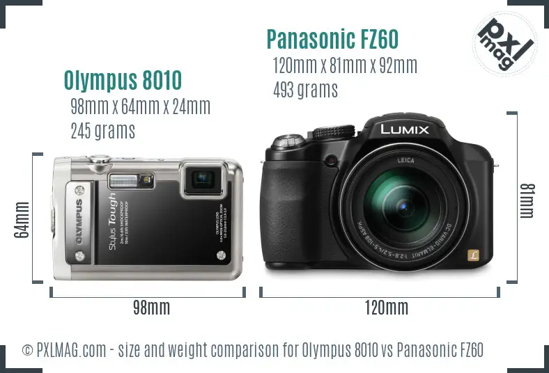 Olympus 8010 vs Panasonic FZ60 size comparison Olympus 8010 vs Panasonic FZ60 size comparison