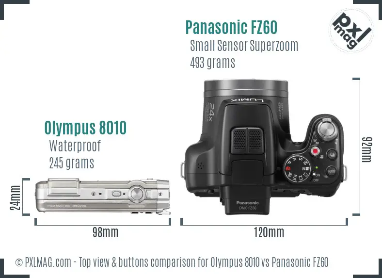 Olympus 8010 vs Panasonic FZ60 top view buttons comparison Olympus 8010 vs Panasonic FZ60 top view buttons comparison