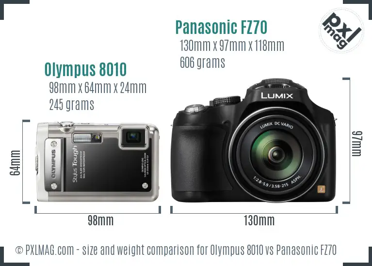 Olympus 8010 vs Panasonic FZ70 size comparison Olympus 8010 vs Panasonic FZ70 size comparison