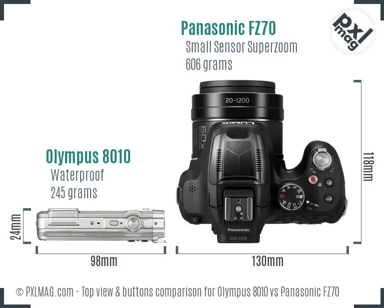 Olympus 8010 vs Panasonic FZ70 top view buttons comparison Olympus 8010 vs Panasonic FZ70 top view buttons comparison