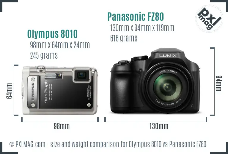 Olympus 8010 vs Panasonic FZ80 size comparison