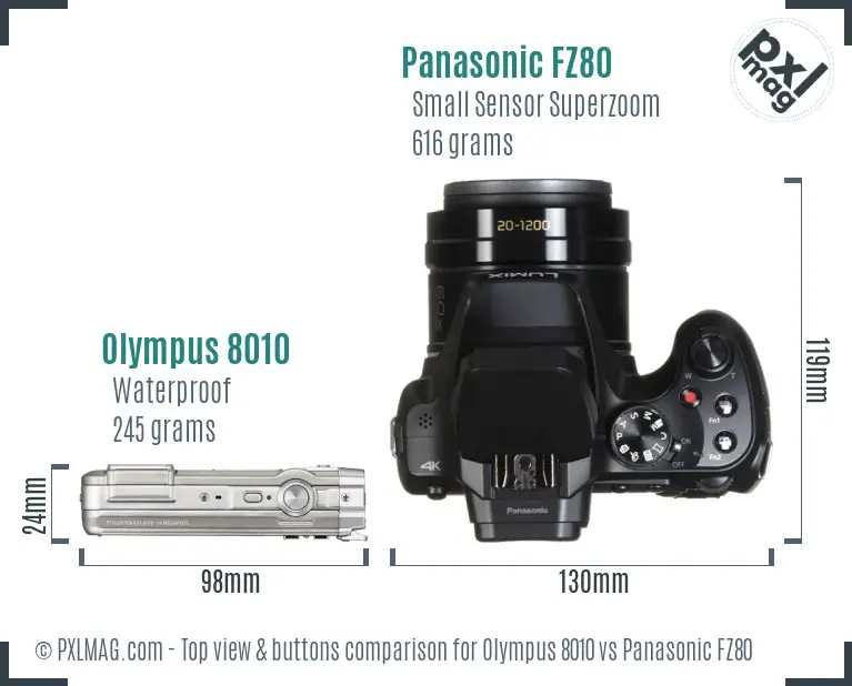 Olympus 8010 vs Panasonic FZ80 top view buttons comparison