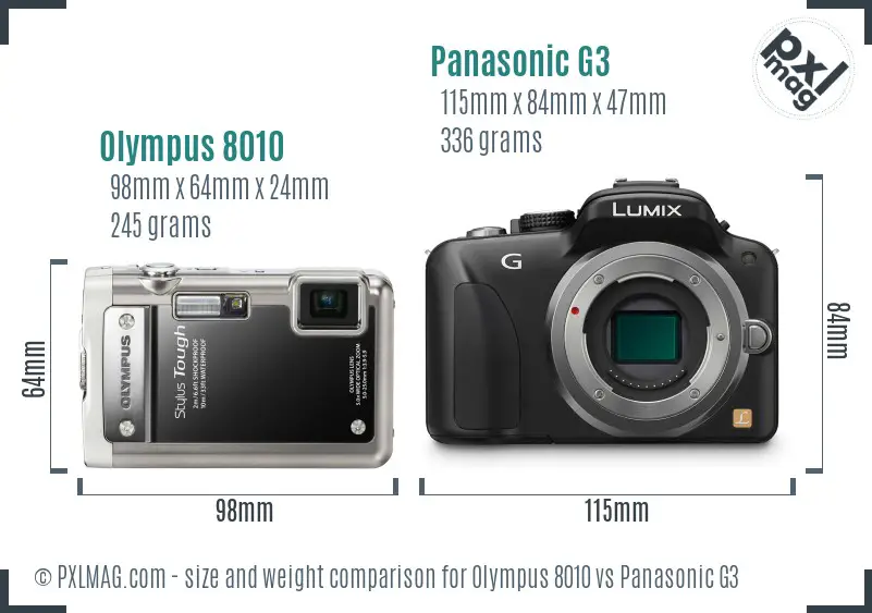 Olympus 8010 vs Panasonic G3 size comparison