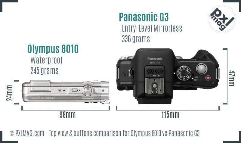 Olympus 8010 vs Panasonic G3 top view buttons comparison