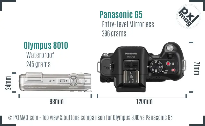 Olympus 8010 vs Panasonic G5 top view buttons comparison Olympus 8010 vs Panasonic G5 top view buttons comparison