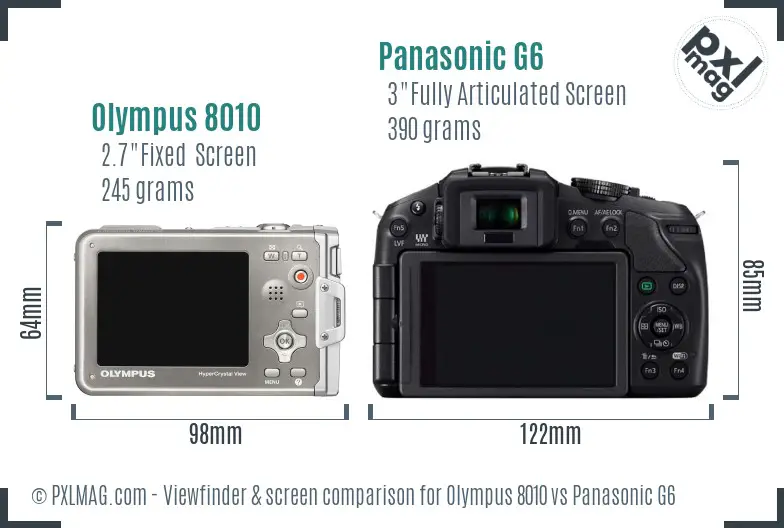 Olympus 8010 vs Panasonic G6 Screen and Viewfinder comparison