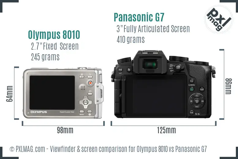 Olympus 8010 vs Panasonic G7 Screen and Viewfinder comparison