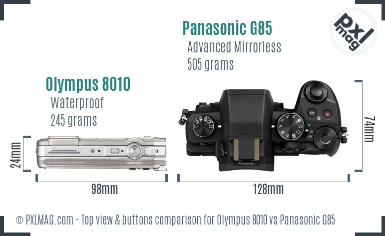 Olympus 8010 vs Panasonic G85 top view buttons comparison