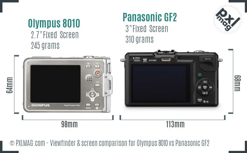 Olympus 8010 vs Panasonic GF2 Screen and Viewfinder comparison