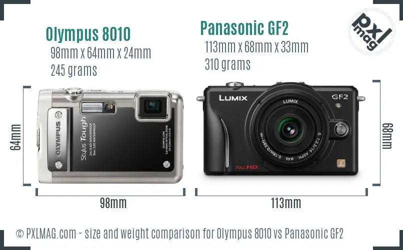 Olympus 8010 vs Panasonic GF2 size comparison