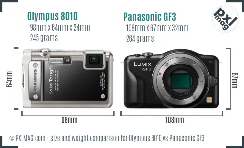 Olympus 8010 vs Panasonic GF3 size comparison Olympus 8010 vs Panasonic GF3 size comparison