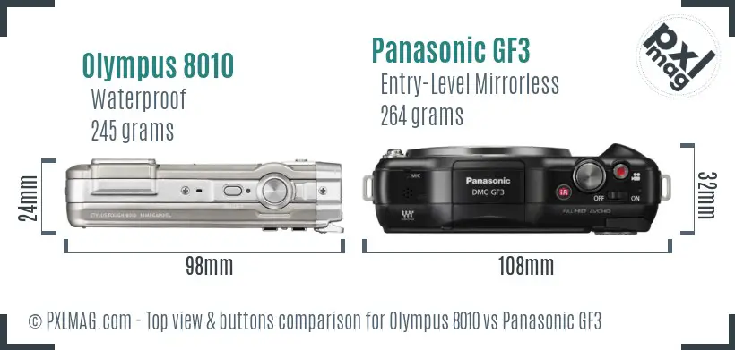 Olympus 8010 vs Panasonic GF3 top view buttons comparison Olympus 8010 vs Panasonic GF3 top view buttons comparison
