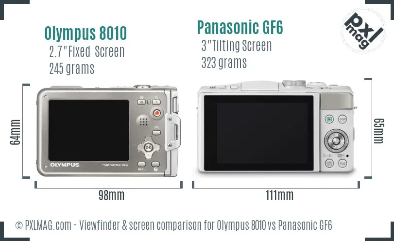 Olympus 8010 vs Panasonic GF6 Screen and Viewfinder comparison